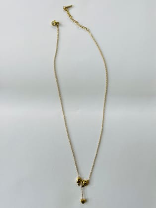 Gold-Tone Bow and Heart Charm Pendant Necklace for Women