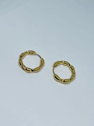 Gold Plated Bamboo Textured Hoop Earrings for Women