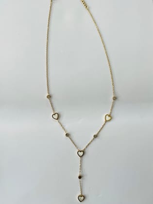 Gold-Plated Y-Drop Heart Charm Necklace with White Inlay & Sparkle Accents Gold-Plated Y-Drop Heart Charm Necklace with White Inlay & Sparkle Accents