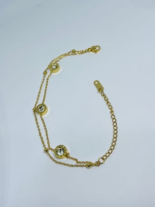 Elegant Gold Plated Dual Chain Bracelet with Crystal Charms
