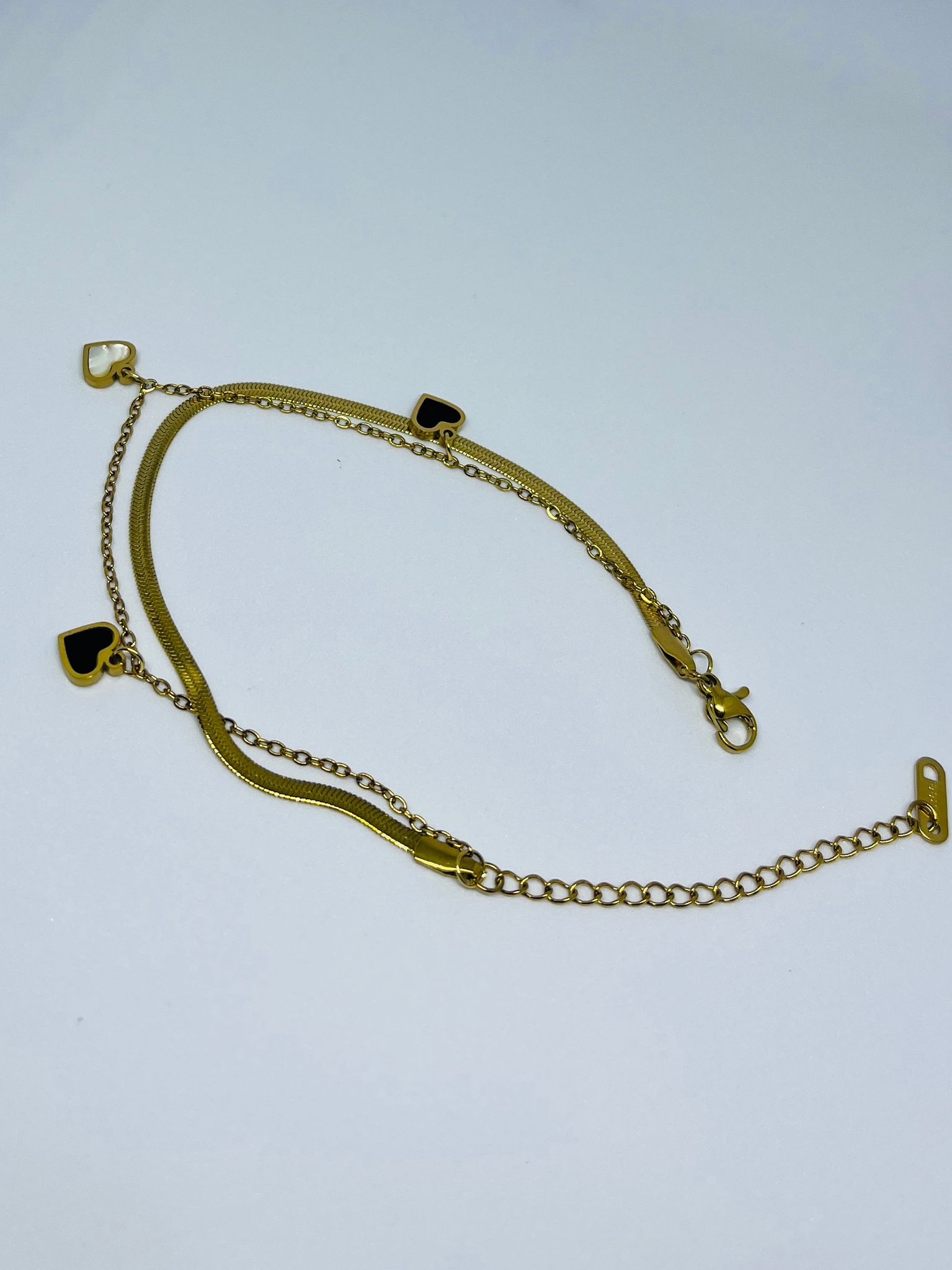 Gold-Plated Layered Bracelet with Heart Charms & Adjustable Chain