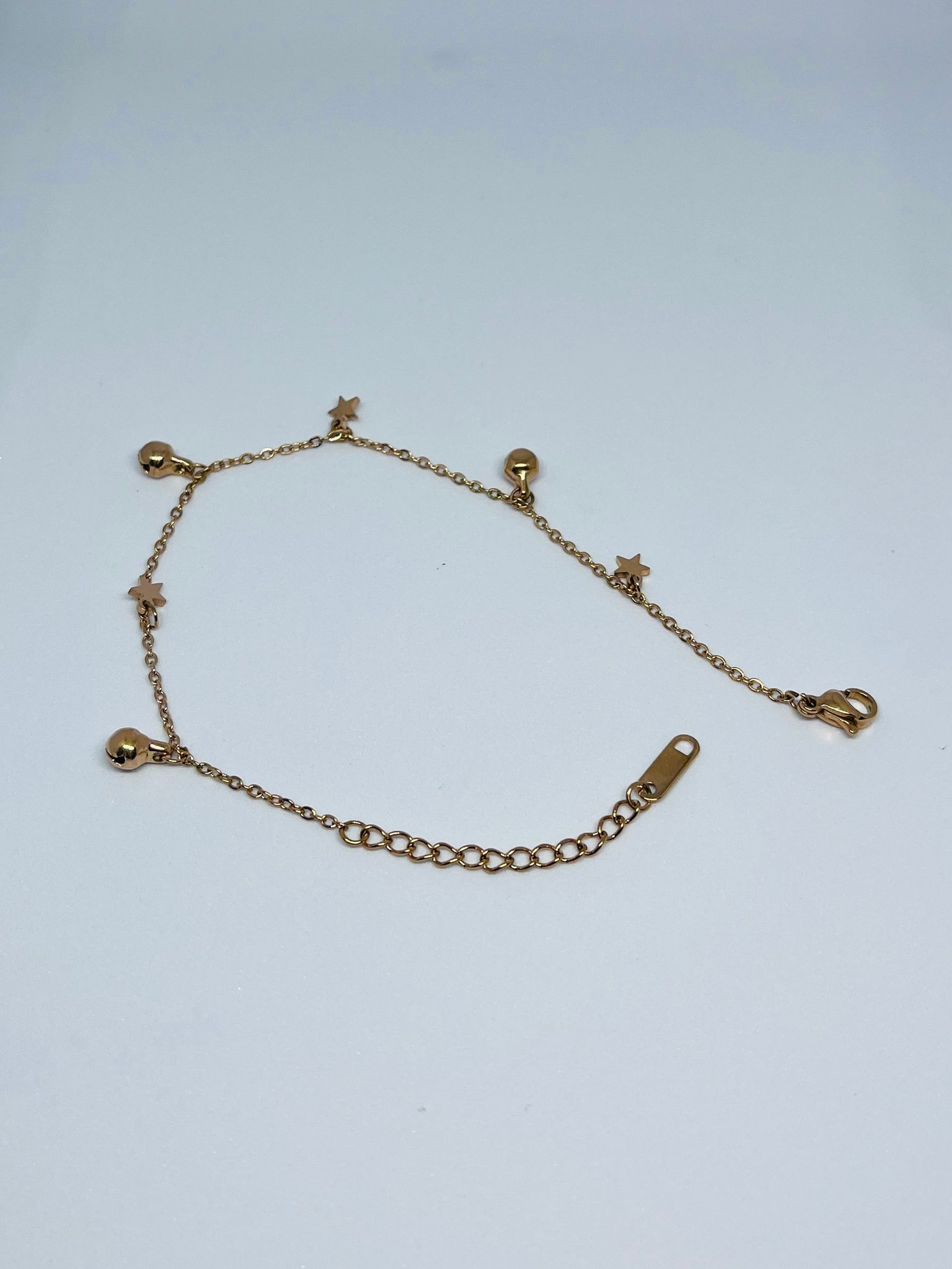 Delicate Gold Plated Star & Bell Charm Adjustable Chain Bracelet/Anklet