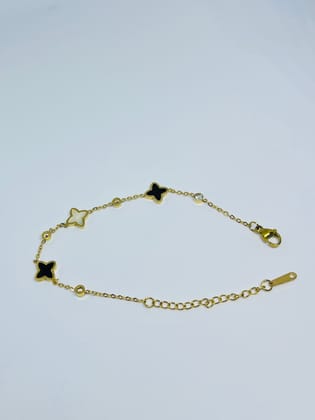 Elegant Gold-Plated Black & White Clover Charm Dainty Bracelet