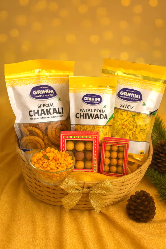 Flavors of India Pack (Special Chakali - 1 Pack, Patal Pohe Chiwada - 1 Pack, Shankarpali - 1 Pack, Besan Ladu - 1 Pack, Multigrain Kadboli - 1 Pack, Shev - 1 Pack, Ladu Combo - 1 Pack)