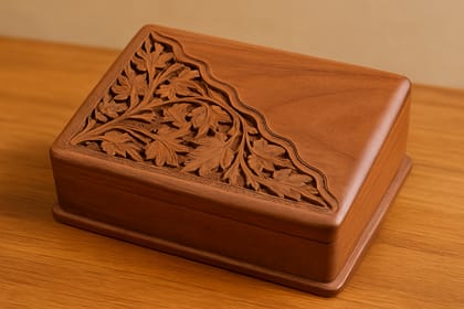 Exquisite Hand-Carved Wooden Decorative Storage Box with Floral Motif