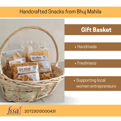 Bhuj Mahila's Namkeen Delights Gift Basket - Khari Bundi(250g), Farali Chevdo(500g), & Menda Puri (250g)