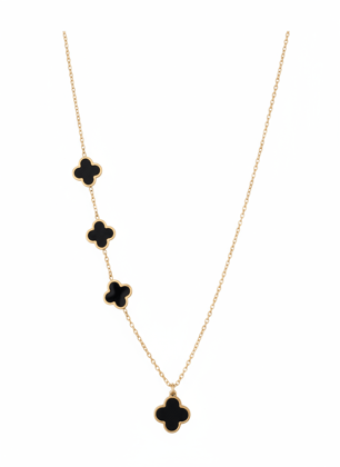 Elegant Rose Gold Plated Necklace with Black Clover Charms