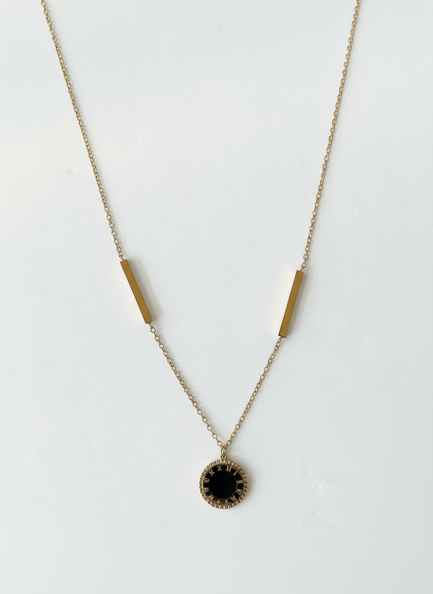 Gold-Toned Bar & Roman Numeral Pendant Necklace