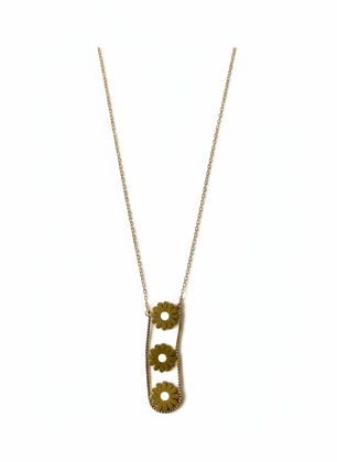 Gold-Toned Floral Bar Pendant Necklace for Women