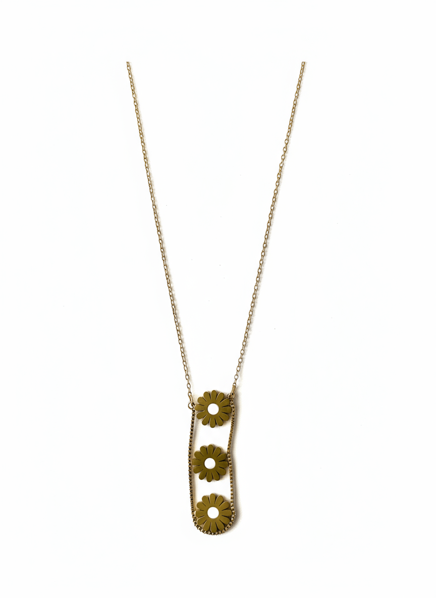 Gold-Toned Floral Bar Pendant Necklace for Women