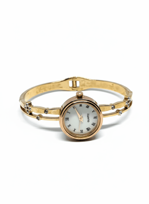 Elegant Golden Bangle Quartz Watch for Women with Roman Numerals