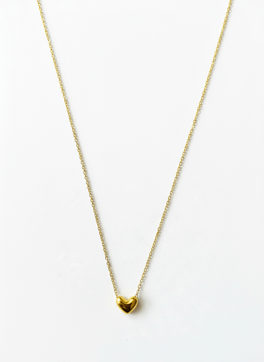 Elegant Gold Puffed Heart Pendant Necklace for Women & Girls