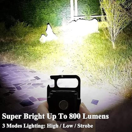 Rechargeable COB Keychain Flash Light Super Bright Mini Emergency LED Torch 800 Lumen Portable Magnetic Base Keyring 3 Lighting Modes USB Charging Flashlight