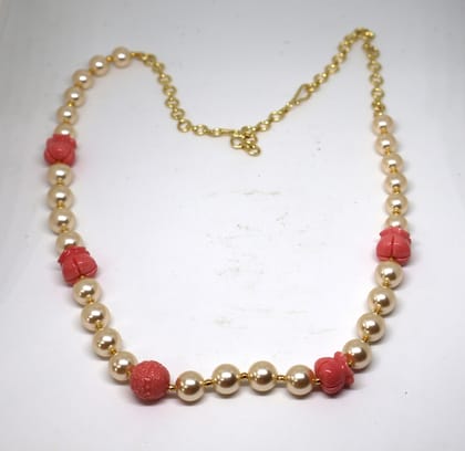 Elegant Pearl & Coral Flower Beaded Necklace for Women