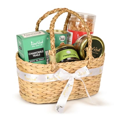 Rural Roots Swasthya Sutra Healthy Diwali Gift Hamper | Sugar Free Wholesome Gift Basket | Low GI Corporate Gifting | Green Tea, Millet Snacks, Dry Fruits, Honey, Mukhwaas, Cookies & More