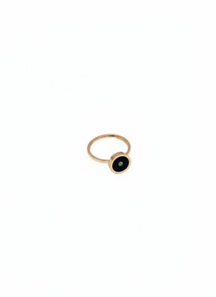 Elegant Rose Gold Ring with Black Enamel and Diamond Accent