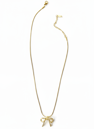 Gold Plated Rhinestone Bow Pendant Necklace for Women