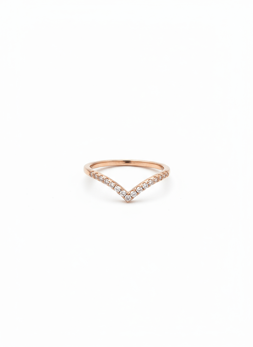 Elegant Rose Gold Pave V-Shape Diamond Stackable Ring