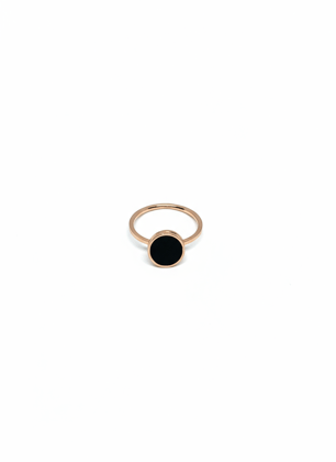 Rose Gold Minimalist Ring with Black Enamel Disc