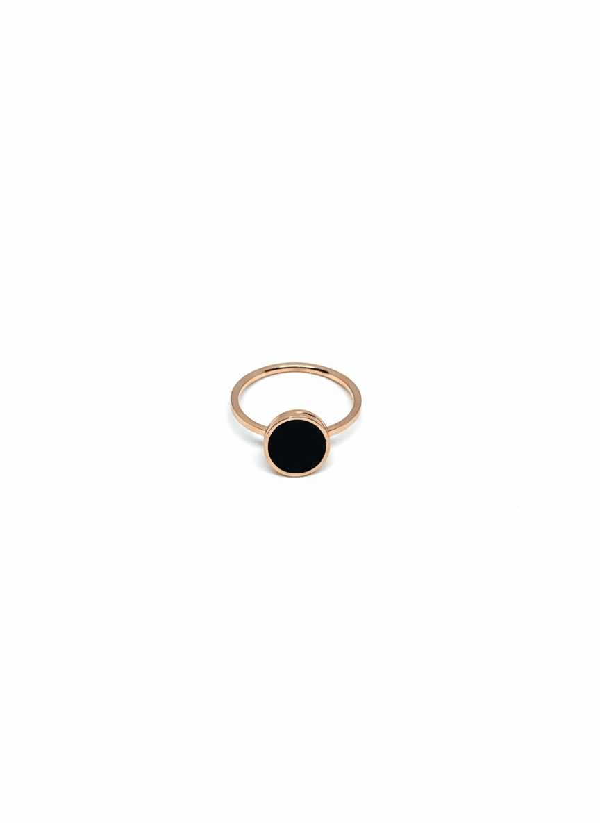 Rose Gold Minimalist Ring with Black Enamel Disc