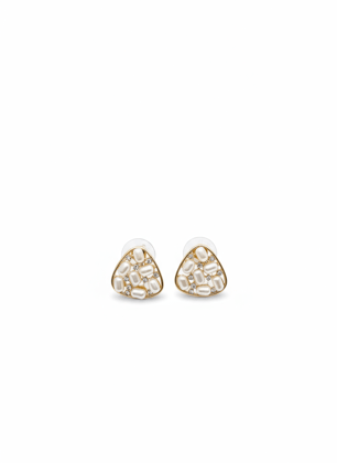 Elegant Pearl & Crystal Gold-Plated Triangle Stud Earrings for Women