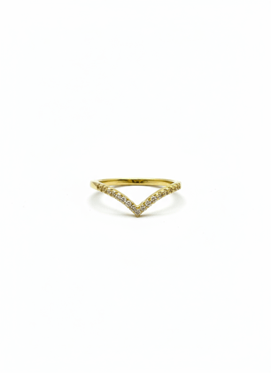 Elegant V-Shape Micro-Studded Gold Tone Ring for Women