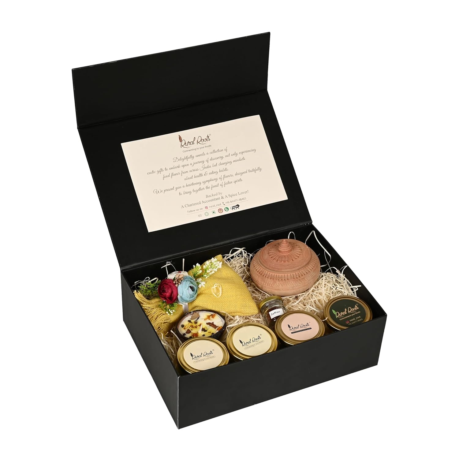 Biryani Box Diwali Gift Pack | Indian Spices & Masala Combo | Vegetarian | Low GI Rice in Jute Potli, Handmade Stone Handi, Dry Fruits, Biryani Masala, Whole Spices, A2 Ghee, Saffron