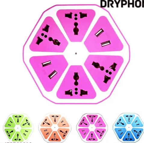 Hexagon Electrical Extension Cord Power Socket with 4 USB Port for Mobile with 2 Meter Cable Wire 4 Socket Surge Protector Extension Board (Pack of 1)