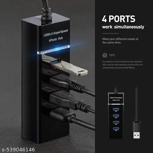 4 Port USB HUB SuperSpeed 3.0 Portable Mini-Hub For Pendrive, Mouse, Keyboards, Camera, Mobile, Tablet, PC, Laptop, TV Etc - USB Hub (Black)