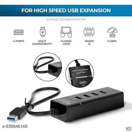 4 Port USB HUB SuperSpeed 3.0 Portable Mini-Hub For Pendrive, Mouse, Keyboards, Camera, Mobile, Tablet, PC, Laptop, TV Etc - USB Hub (Black)