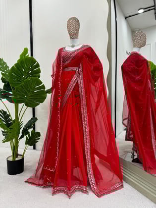 Karva chauth Red Silk Saree For Women Indian Wedding Saree With Blouse And Dupatta Party Wear Traditional Designer Readymade Bridal Karva chauth Red Silk Saree For Women Indian Wedding Saree With Blouse And Dupatta Party Wear Traditional Designer Readymade Bridal