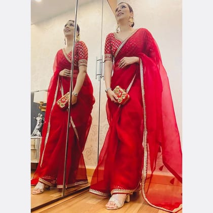 Red Saree for Karva Chauth | Designer Bridal Silk Saree Online | Traditional Festive Wear Saree for Women Red Saree for Karva Chauth | Designer Bridal Silk Saree Online | Traditional Festive Wear Saree for Women