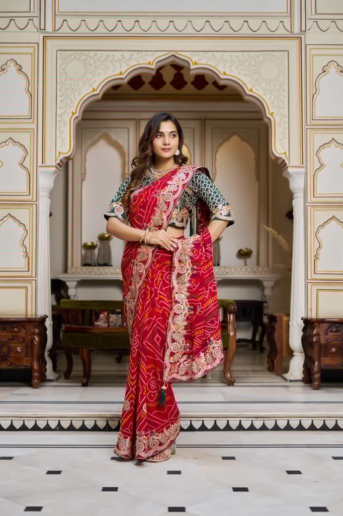 Red Saree for Karva Chauth | Designer Bridal Silk Saree Online | Traditional Festive Wear Saree for Women