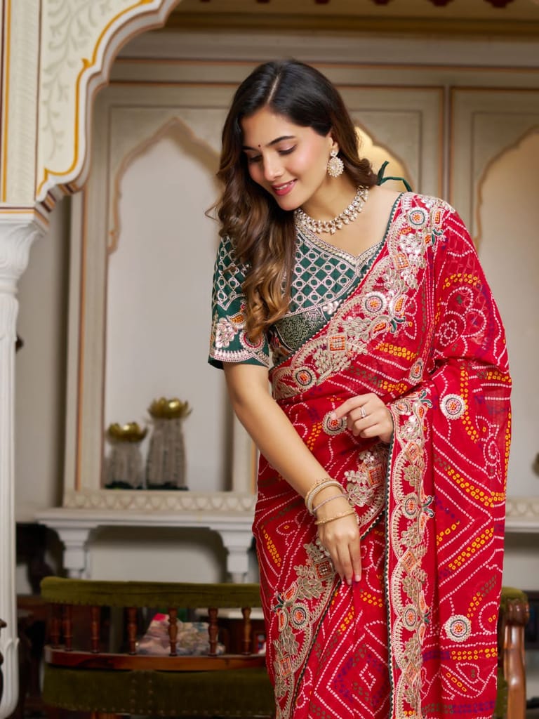 Red Saree for Karva Chauth | Designer Bridal Silk Saree Online | Traditional Festive Wear Saree for Women