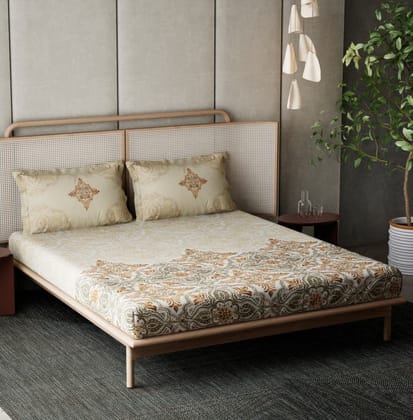 DDECOR - Classic Collection 100% Cotton Ethnic Pattern 180TC Super King |274 CM X 274 CM| with 2 Pillow Covers - Yellow