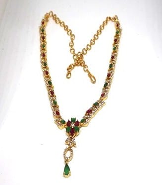 Elegant Gold Plated Necklace & Earring Set with Ruby & Emerald Stones