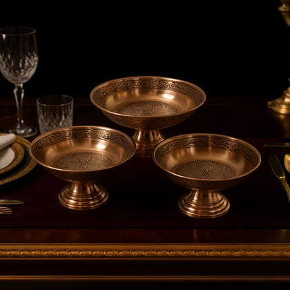 Artisan Crafted Golden Brass Serving & Decorative Bowls Set - Intricate Design Artisan Crafted Golden Brass Serving & Decorative Bowls Set - Intricate Design