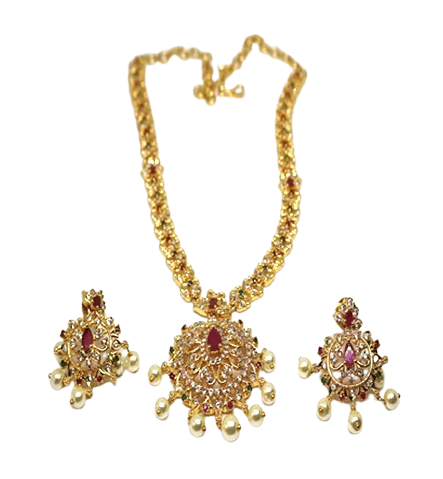 Traditional Gold Plated Ruby & Pearl Necklace Earring Set - Jewellery Sets | Buy online on ZillyBuy