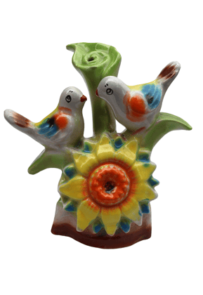 Ceramic Two Birds on Sunflower Figurine Decorative Showpiece