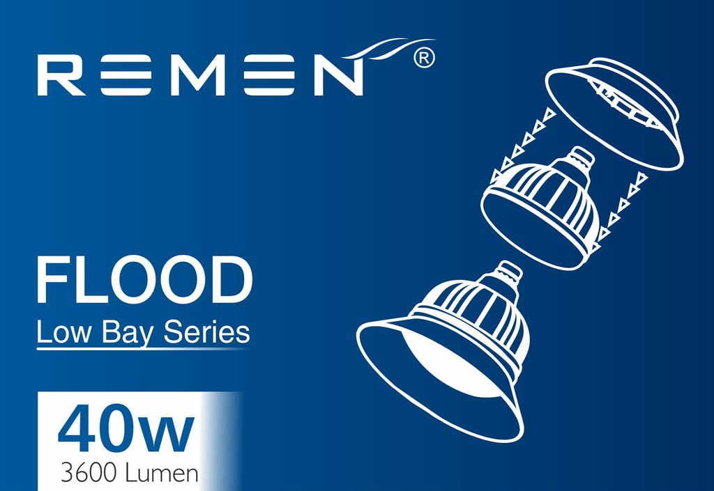 REMEN 40W LED Low Bay Lamp with Reflector | Flood Low Bay Light LED Bulb 40 Watt for Warehouses, Hanging Light, Commercial, Industrial, Supermarket -(Cool White, Pack of 1)