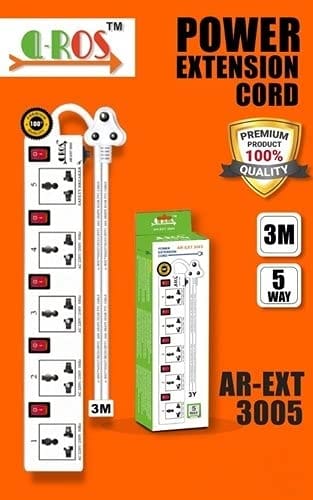 Latest 5 Pin Socket Plastic AR-EXT3005 Power Extension Board, 3 M (White)
