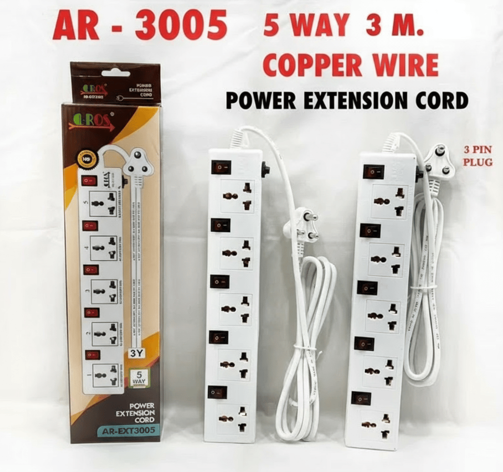 Latest 5 Pin Socket Plastic AR-EXT3005 Power Extension Board, 3 M (White)