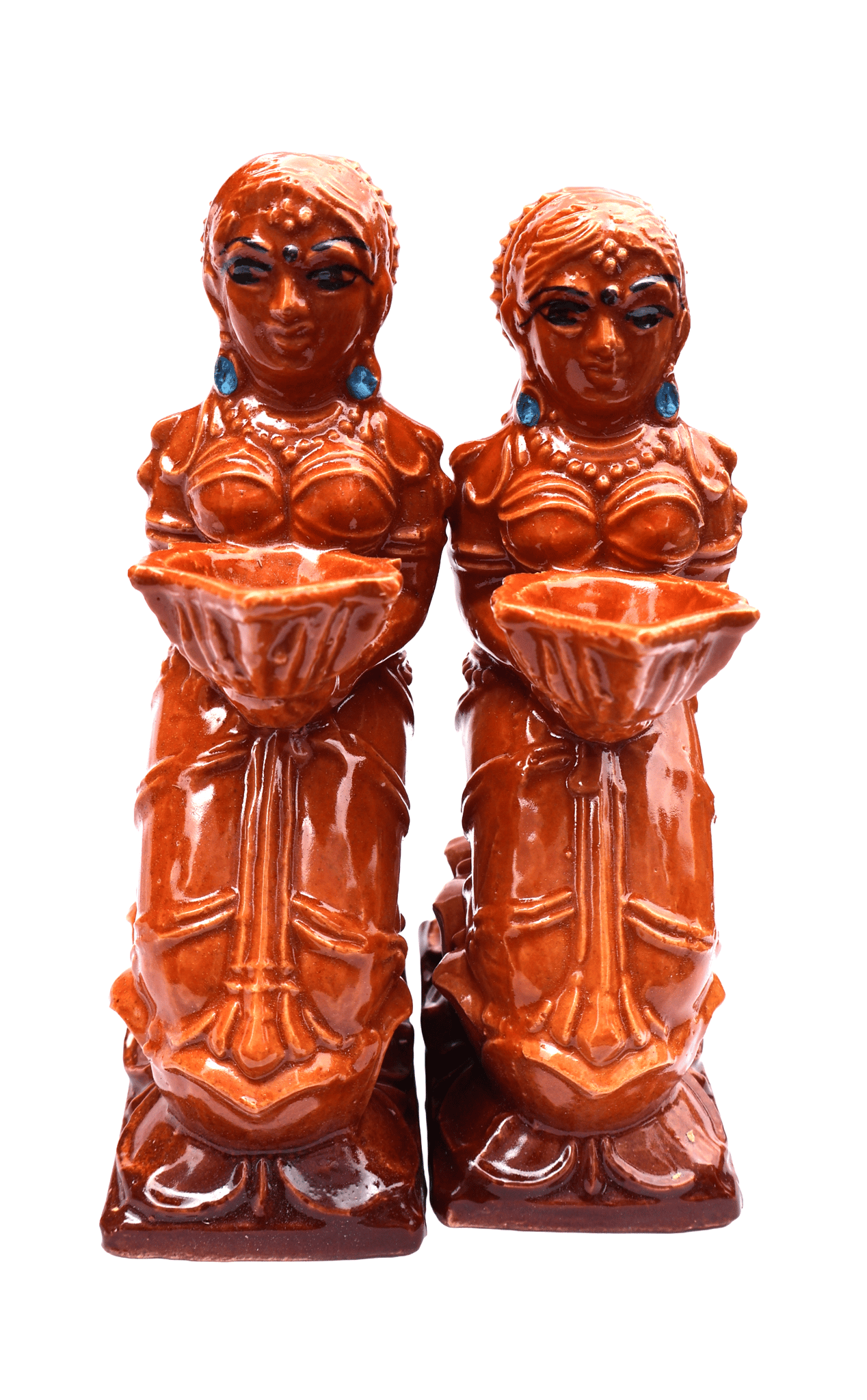 Terracotta Brown Ceramic Decorative Diya Figurines Pair for Home Decor & Puja