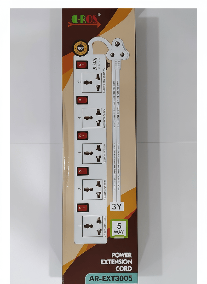 Latest 5 Pin Socket Plastic AR-EXT3005 Power Extension Board, 3 M (White)