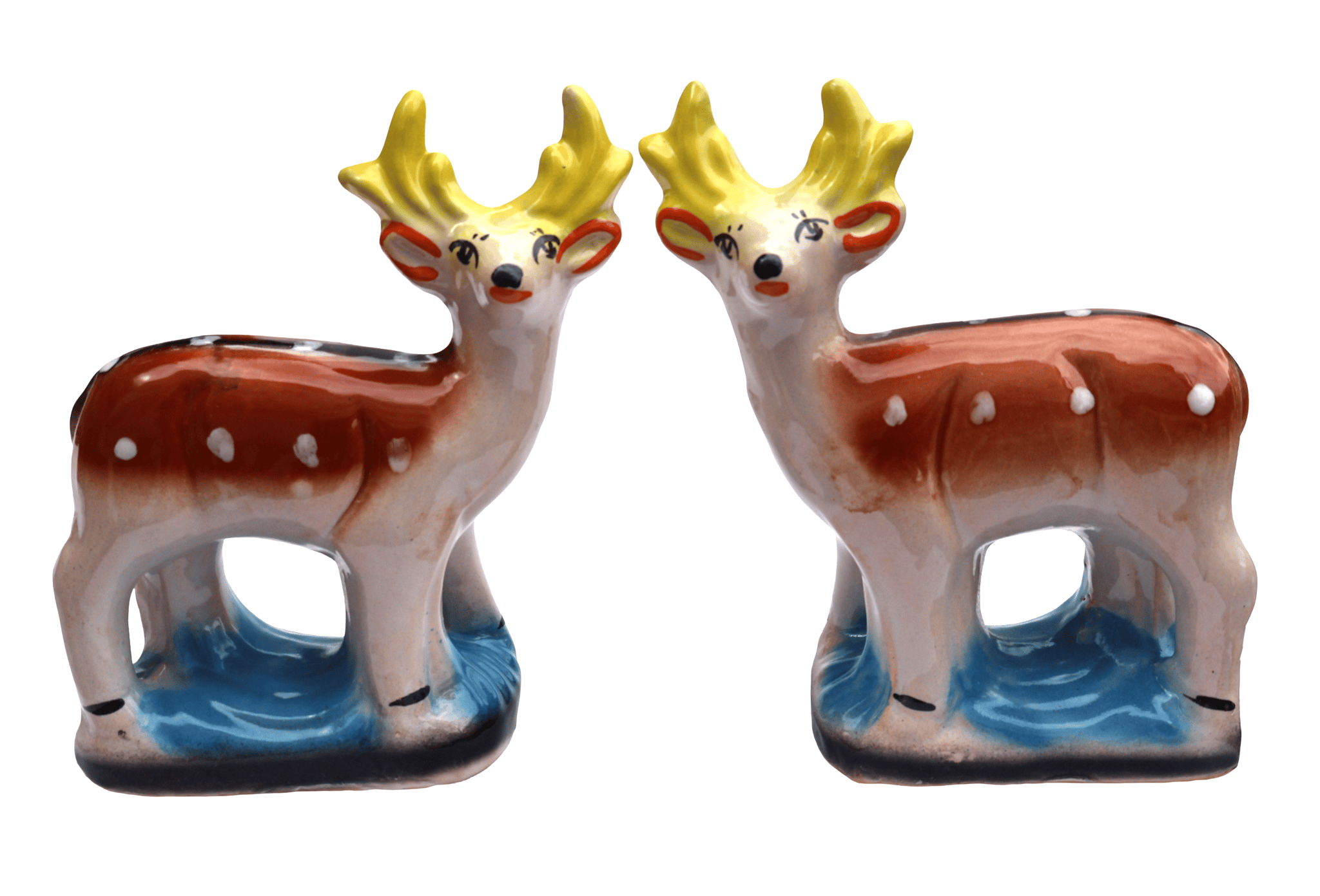 Charming Ceramic Deer Figurines with Yellow Antlers - Set of 2
