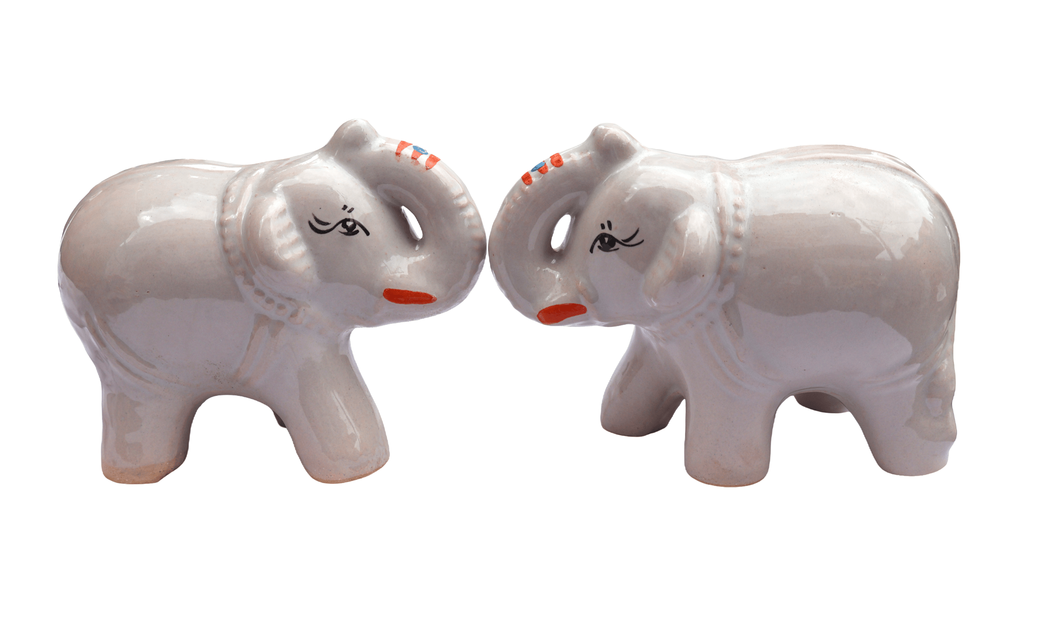 Decorative Off-White Ceramic Elephant Figurines Pair