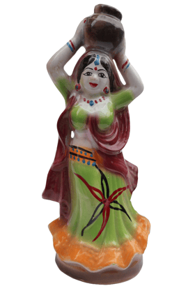Traditional Ceramic Indian Woman Figurine with Pot - Cultural Home Decor Showpiece