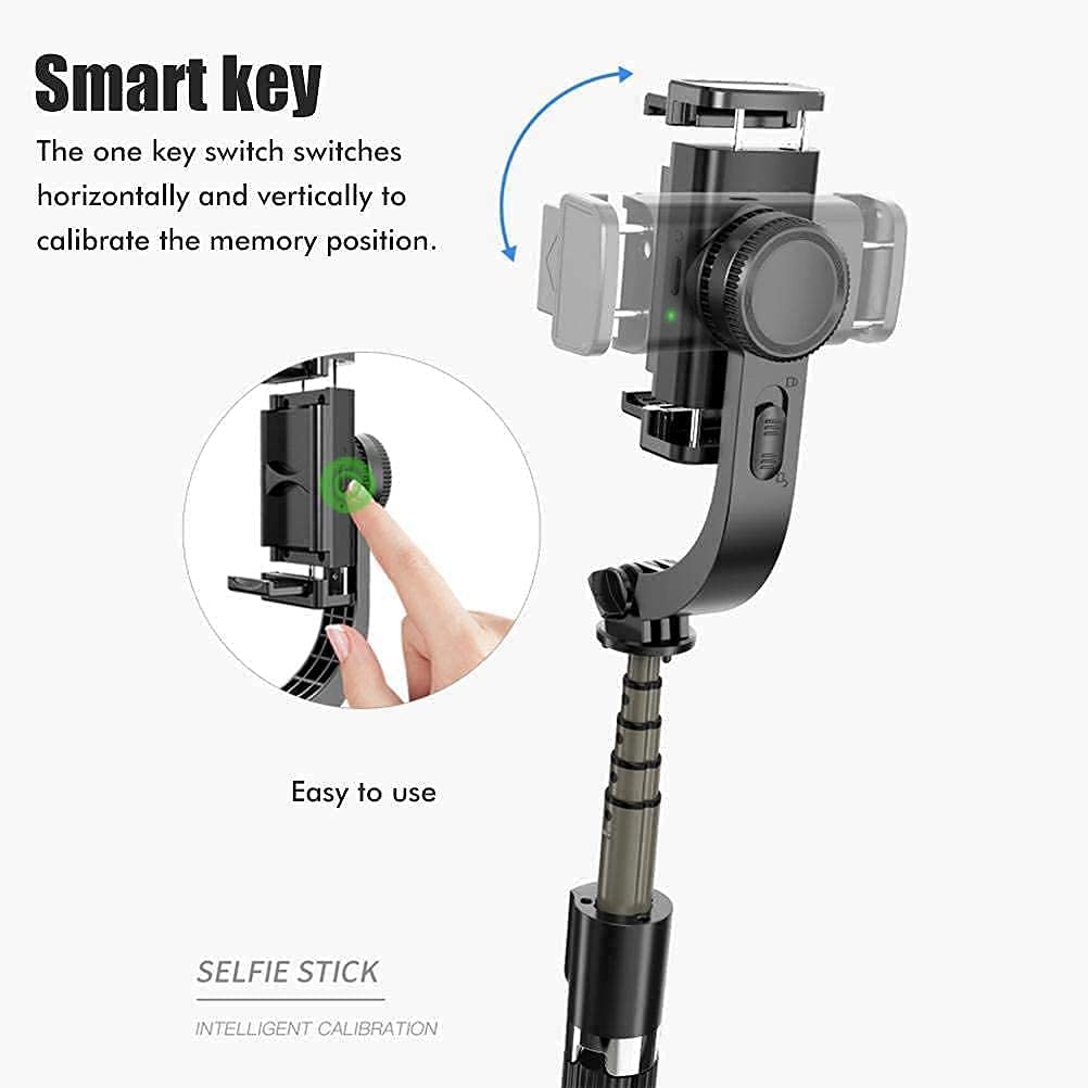 Q08 Mini Gimbal Anti-Shake 1-Axis STABILIZER Extendable Selfie Stick Tripod, Wireless Remote for Smartphone, (Black)