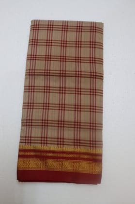 Traditional Ilkal Plaid Cotton Fabric with Red & Gold Zari Border
