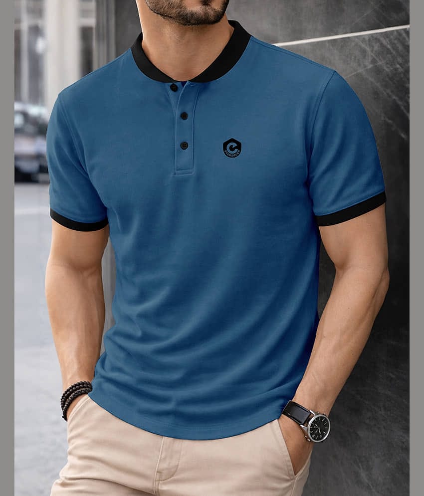 Eyebogler Men Polyester Regular Fit Solid T-Shirt ( Blue )